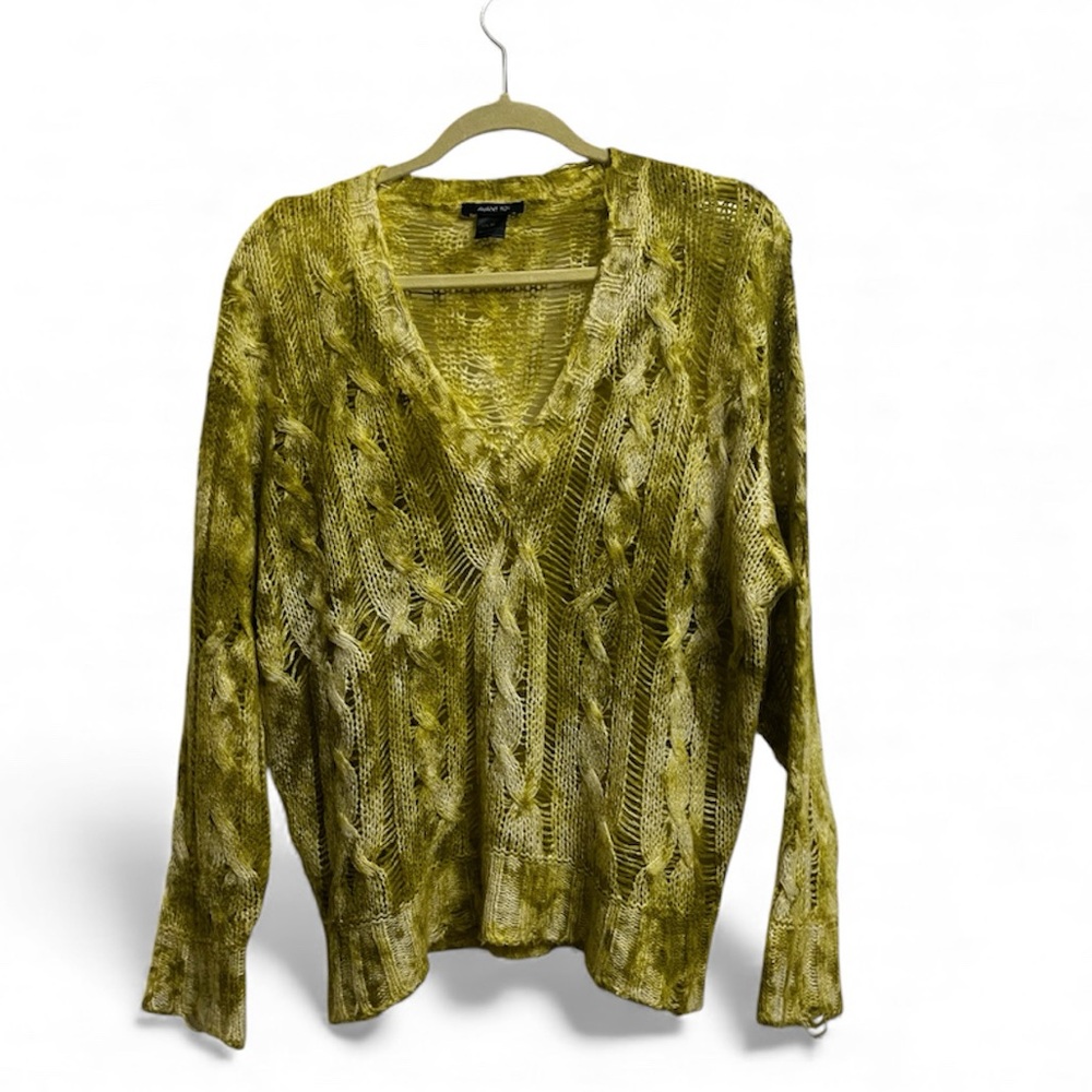 Avant Toi Celery Green Cashmere and Silk Cable Knit Sweater, size M